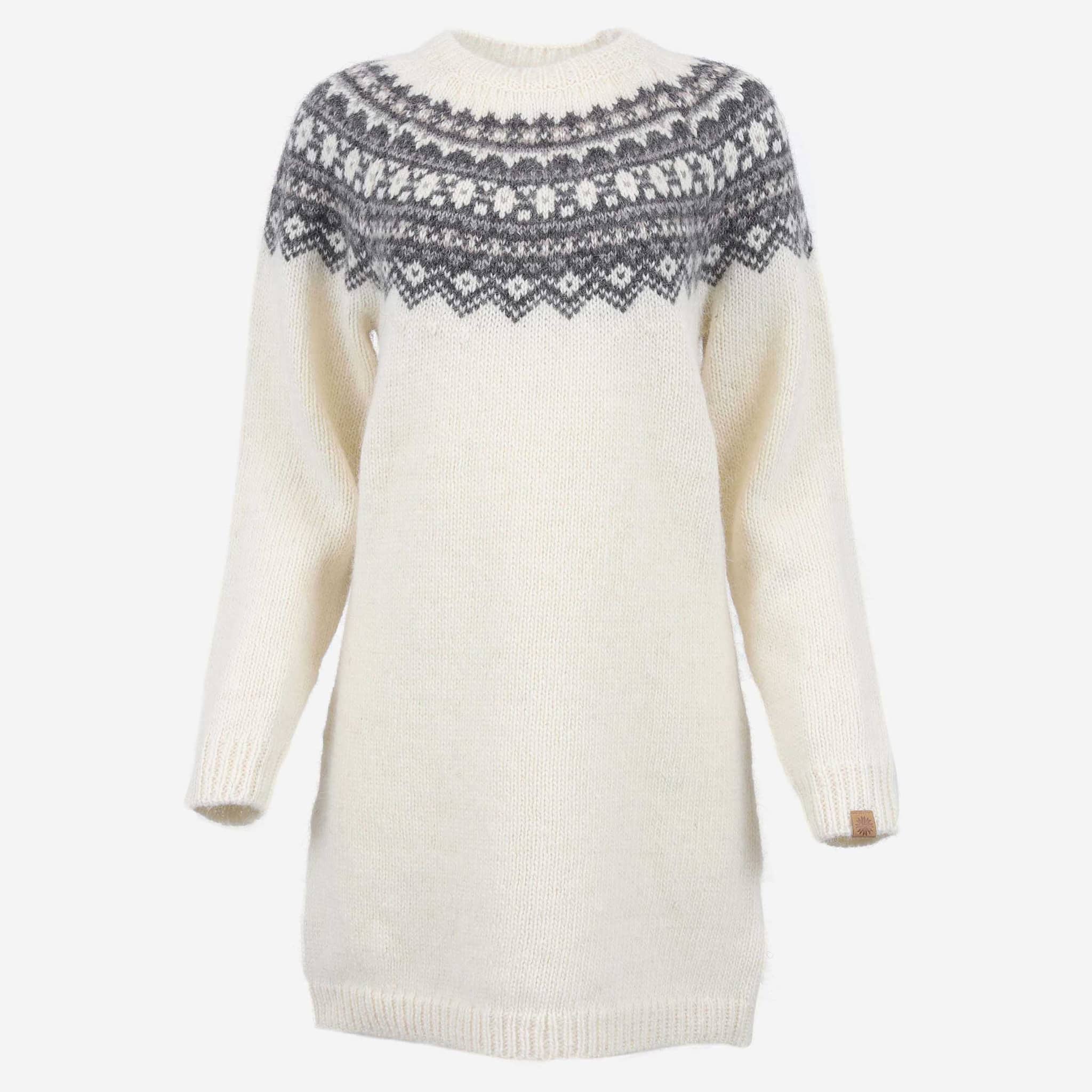  Fróðný isländischer langer Wollpullover 